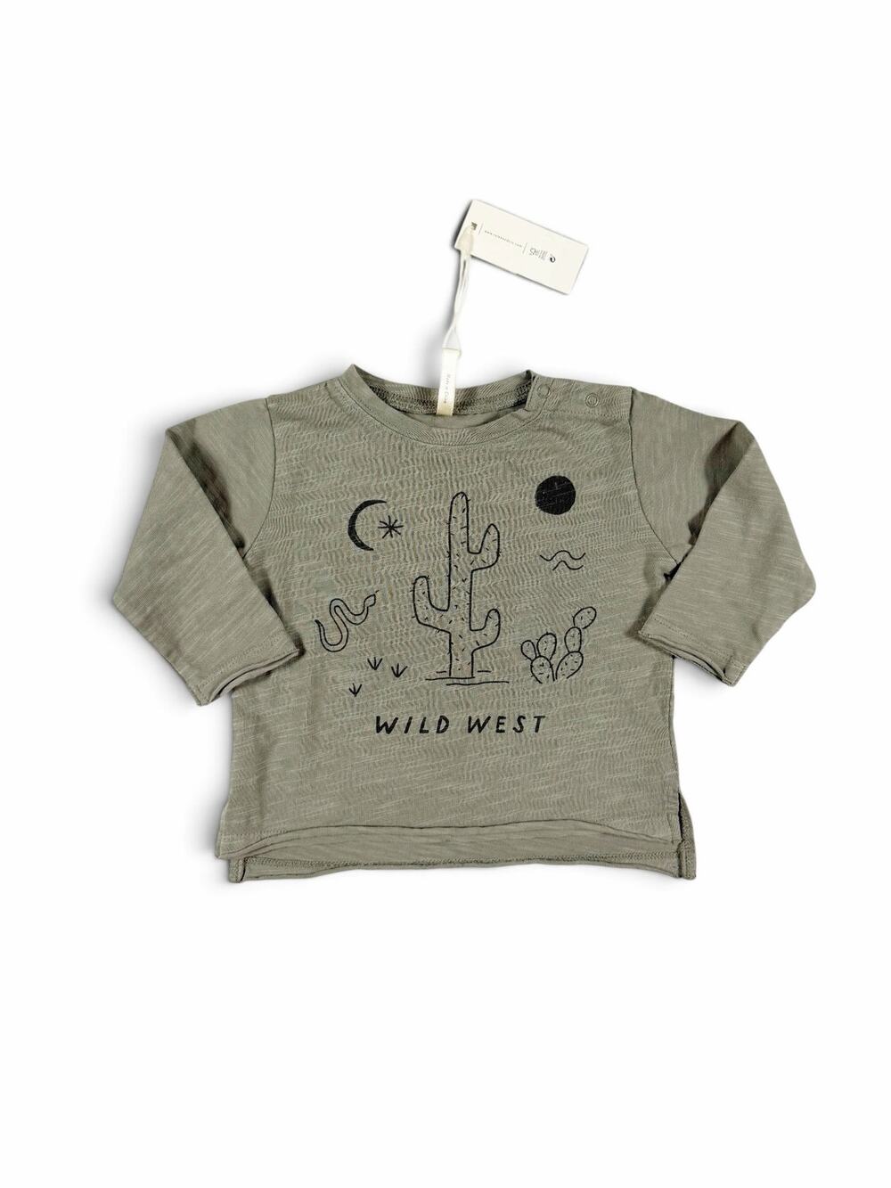 NEW Rylee + Cru Wild West Cactus Long Sleeve Shirt Olive Green 3-6 Months